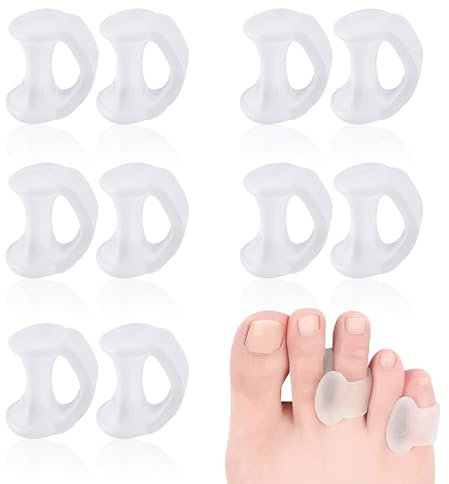 RRICHH 10PCS Gel Toe Separators for Overlapping Toes - Clear Hammer Toe Straighteners for Pain Relief - Reusable Correct Bent Toes - Big Toe Spacers, Spreaders, Soft and Gentle Bunion Correctors
