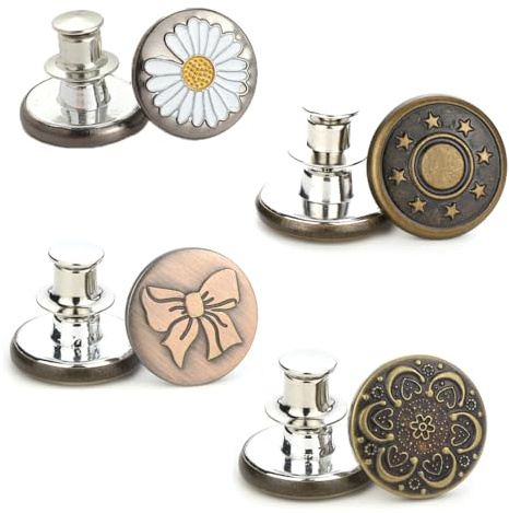 AEIOPRS 8 Pcs 4 Stile Hosenknöpfe zum Enger Machen Jeansknöpfe ohne Nähen Hosen Reparatur Knöpfe DIY Hosenknopf zum Stecken
