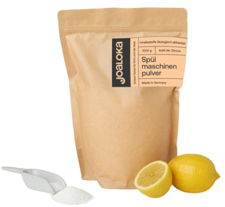 Joaloka Spülmaschinenpulver, 1 kg, bis zu 66 Spülvorgänge, für deine sauberes Geschirr, vegan, ökologisch, ohne Microplastik