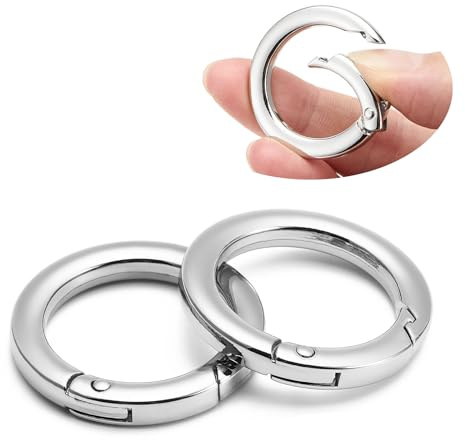 QIUTIMIY 4 Stück Rund Karabinerring O-Ring,Metall Runde Federspaltringe für Handtaschen, Schlüsselanhängern, Schnallen, Taschen, Geldbörsen(Silver,38mm)