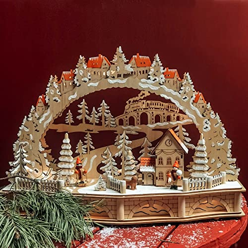 Hellum LED Schwibbogen Weihnachten naturfarbenen Holz, mit Timer, Lichterbogen Weihnachten 45x16x32 cm, Lichterbogen Batterie 2xAA, 15 LED warmweiß, für Innen 152623