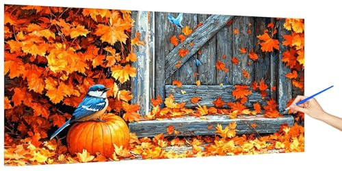 Malen Nach Zahlen Erwachsene Vogel, Malen Nach Zahlen HerbstKinder Kleines Format, DIY Paint by Numbers Kreativ Set AnfäNger Inklusive Pinsel und Acrylfarben Ohne Rahmen Deko Geschenk 100x50cm G-0