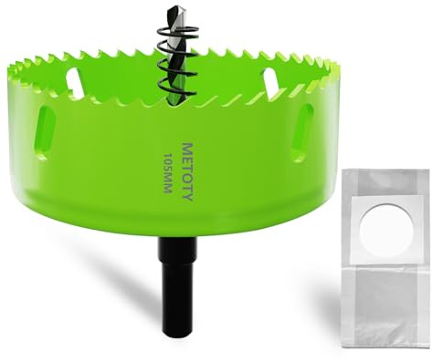 METOTY Scie cloche bi-métal 105 mm, scies cloches universelles HSS M42, avec adaptateur de tige triangulaire et foret de centrage, un sac à poussière gratuit pour aluminium, métaux, plastiques