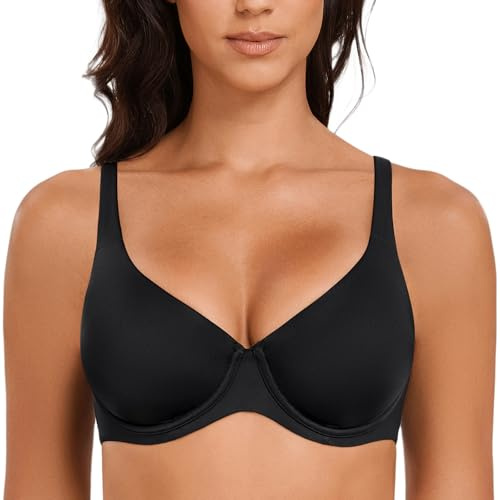 MELENECA Reggiseno Riduttore per Donne, Collo V, con Armatura, Taglie Grandi, Senza Imbottitura, Basso Triangolare e Stile T-Shirt Schwarz 7G