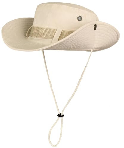 ehsbuy Safari Sonnenhut Herren Breite Krempe Boonie Buschhut Faltbar Cowboy Stil Fischerhut Atmungsaktiv Wanderhut Outdoor Bucket Hut mit Verstellbarem Kinnriemen