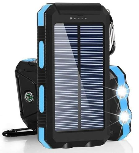 KhUkhu Solar Power Bank 1Pc 20000Mah Portable Charging Powerbank Waterproof External Battery Charger with LDE Strong Light Charger Bank for All Smartphones,Blue