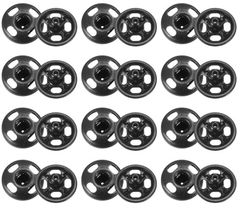 sourcing map 48 Set Sew-on Snap Buttons 6mm Metal Snap Fastener Buttons Fastener Press-Stud Clasps for Closure Purse Handbag Clothes Sewing Craft, Black
