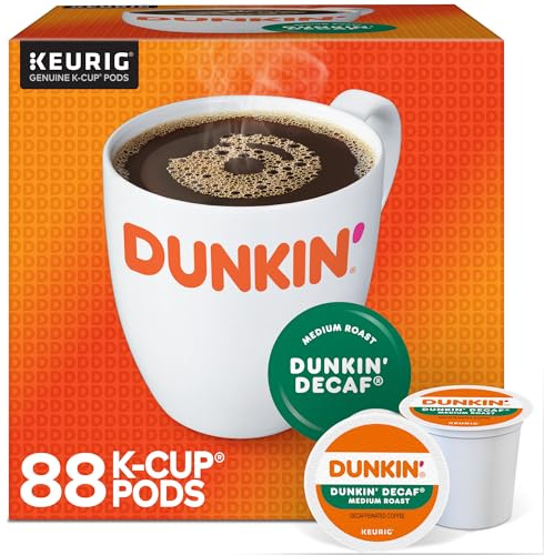 Dunkin' Donuts Decaf Keurig Single-Serve K-Cup Pods, Medium Roast, 22 Pods Per Pack, Case Of 4 Packs