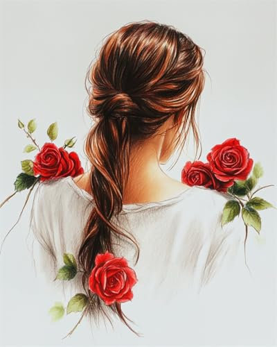 AYAOYANGGO Kreuzstich Set Bunte Mädchen Zurück Und Blumen Diy-Kreuzstich-Sets Für Erwachsene Mit Nadeln,Scheren-Einfädler,Vordruck Für Die Wanddekoration Zu Hause 11CT 40x50cm