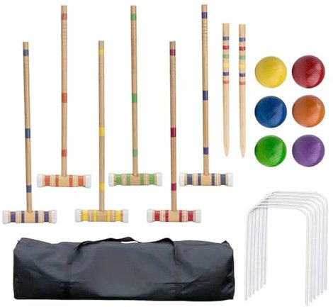 6 Spieler Croquet Set - Outdoor -Familienspiel, Tragbares Holzsport -Kit | Wiederverwendbares Hölzernen Bowling -Set Für Rasen, Hinterhof, Park, Garten, Picknick, Sommerspaß, Gruppenaktivitäten, Famil