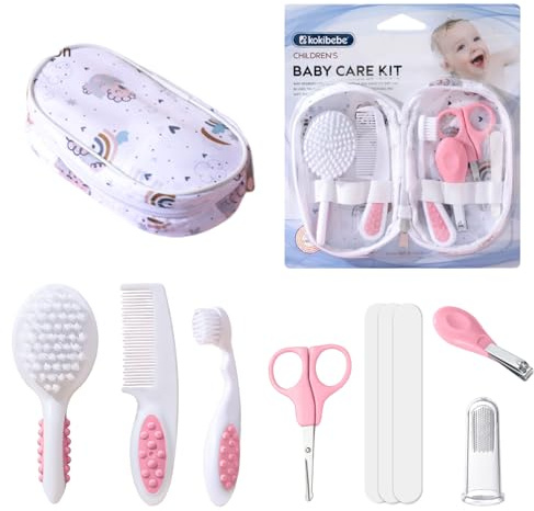 7PCS Infant Safety Care Set Grooming Kit,Nursery Care Kit with Hair Brush,Comb,Nail File,Nail Clipper and More Baby Healthcare Accessories for Infant Toddlers Newborn Girls Boys (Pink)