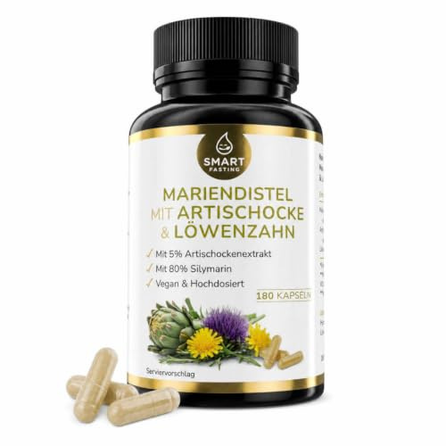 Mariendistel Komplex – mit Artischocke & Löwenzahn – Hochdosiert, Vegan, Laborgeprüft – 250 mg Mariendistel (80% Silymarin), 200 mg Artischocke, 50 mg Löwenzahn – 180 Kapseln