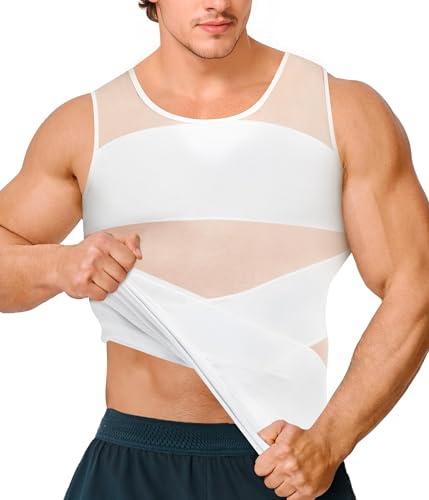 Debardeur Amincissant Sculptant Homme Gaine Ventre Plat T Shirt Minceur Invisible Gilet de Compression Body Gainant (FR/ES, Alpha/Lettres, TG, Taille Normale, Taille Normale, Blanc)