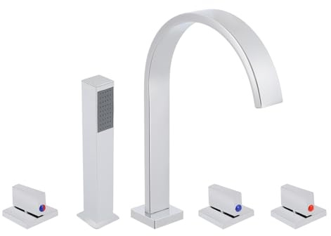 Robinet de baignoire à 5 trous, douchette à main, robinet chromé avec douche extractible, douchette à main, pour salles de bains, maisons, hôtels, pensions, appartements