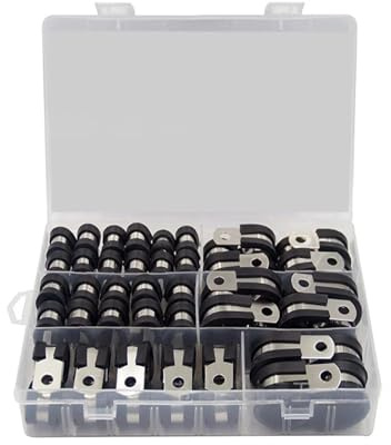 52PCS Cable Clamps Kit,1/4 5/16 3/8 1/2 5/8 3/4 Stainless Steel Rubber Cable Clamp,Automotive Wire Pipe Clamps
