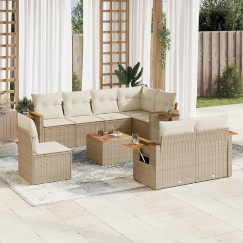 JHQHSM Set di 9 divani da giardino con cuscino in polyrattan, design modulare con vano portaoggetti e sacchetto impermeabile, ripiani pieghevoli, rivestimenti rimovibili, resistenti alle intemperie