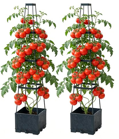 2 Pack 140cm Jardinière Surélevée avec Treillis pour Plantes Grimpantes