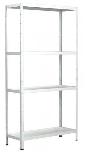 Schulte Regalwelt Steckregal mit 4 PowerMAX Fachböden, 65 kg Tragkraft, 180x60x40 cm (HxBxT), weiß, Lagerregal, Werkstattregal, Kellerregal, Garagenregal, Metallregal