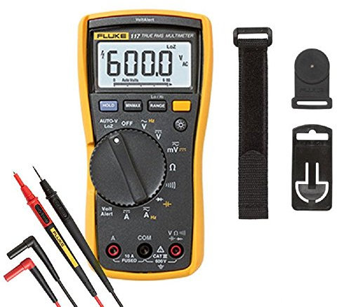 Fluke 117 True-RMS Digital Multimeter KIT2S with Electricians Test Leads and TPAK5 Hanging Kit