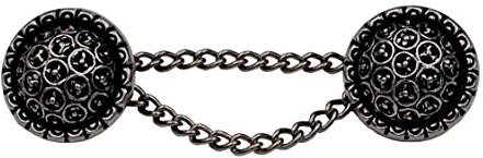 gewölbte silber antik Knöpfe mit Kette Kettenknöpfe filigranes Muster 19mm, Kette 50mm Verschluss Jacke
