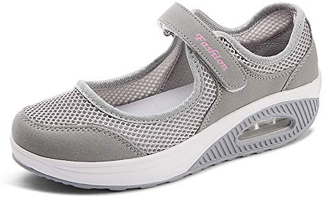 Femmes Minceur Chaussures Taille 35-42eu Marche Baskets Plate-Forme Chaussures Poids Air Léger Engrener Elastic Sports en Yoga à Enfiler Pas Cher Trainers en Maille Plates Été gris- 37EU