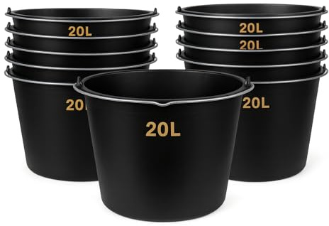 10 x 20 Liter Baueimer Mörteleimer Wassereimer Putzeimer Kübel Eimer Schwarz Set, Volumen: 20 Liter
