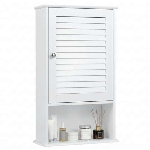 COSTWAY Hängeschrank Bad, Badezimmerschrank mit verstellbarem Einlegeboden, Wandschrank 42 x 16,5 x 70cm, Badschrank hängend, Schrank für Badezimmer, Küche (weiß)