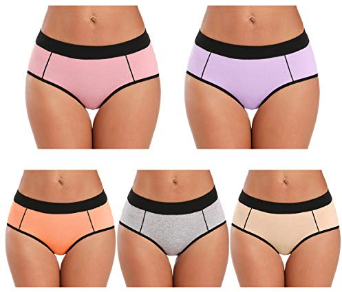 POKARLA Women's Cotton Stretch Underwear Ladies Mid Rise Hipster Panties Multipcolor Plus Size 5-Pack, XL