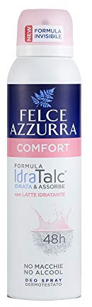 Felce Azzurra - Deodorant Comfort Spray mit feuchtigkeitsspendender Milch, IdraTalc-Formel, Wirksamkeit 48 Stunden, hinterlässt keine Flecken - 150 ml