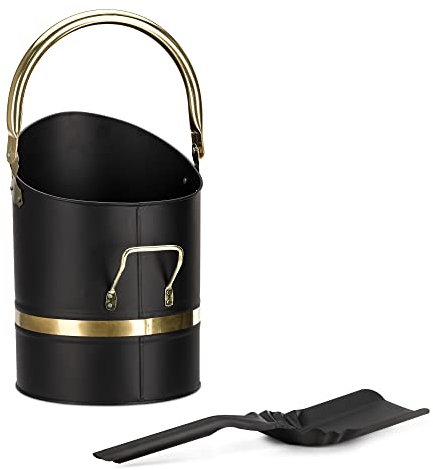 Navaris Seau à Cendres - Réceptacle en Acier pour Cendre et Charbon 23 cm diamètre et 34 cm Hauteur - Seau avec Pelle pour Entretien de cheminée