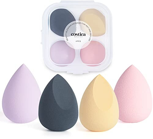 COSTICA Makeup Sponge, 4 Pcs Beauty Blender for Foundation Blending Sponge, Multi-colored Makeup Blender with Storage Box, Flawless for Liquid Cream and Powder