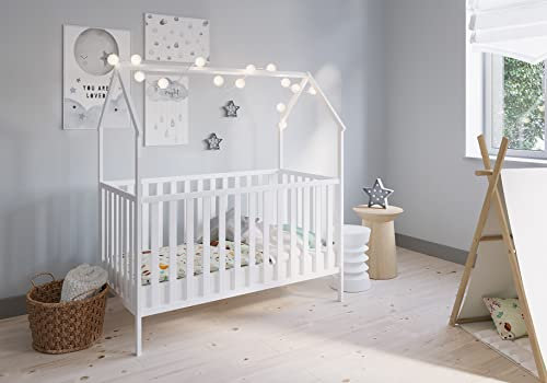FabiMax Kinderbett Hausbett Schlafmütze, 70x140 cm (weiß, 140x70 cm) (Matratze Classic)