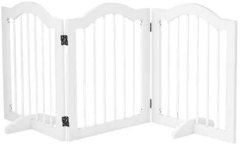 PawHut Barrière de sécurité barrière modulable Pliable pour Animaux de Compagnie avec Pied de Support MDF Bois Massif 154,5 x 61 cm Blanc