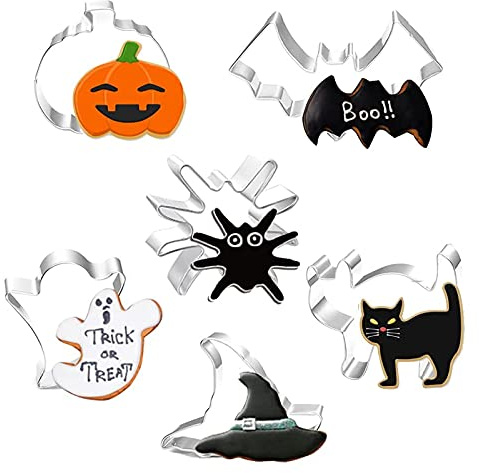6 Stück Halloween Ausstechfomen Set, Keksausstecher Halloween, Herbst Erntedankfest Ausstechformen, Edelstahl Ausstechformen für Kinder, Backen mit Kinder