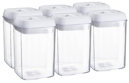 Argon Table Food Storage Containers with Airtight Flip Lock Lids - 800ml - White - 6 Pack - Plastic Kitchen Storage Pantry Food Organiser for Cereal, Oats, Sugar, Coffee, Biscuits, Tea