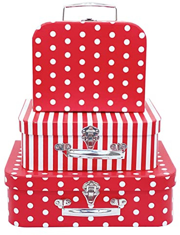 Amedoo Pappkoffer, 3er Set dekorative Aufbewahrungsboxen mit Deckel, Pappboxen, Weihnachten oder Neujahr, Dekoration Displays (rote Punkte und Streifen)