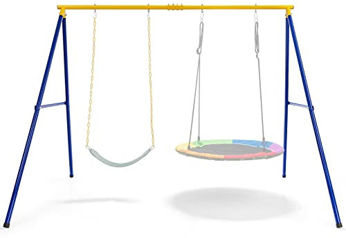 COSTWAY Schaukelgestell, Schaukelgerüst aus Metall bis 300 kg belastbar, Schaukel Gestell mit Bodenanker, Rutschfester Fußkappe, für Doppelschaukel, Nestschaukel, Kinderschaukel (Nur Gestell)