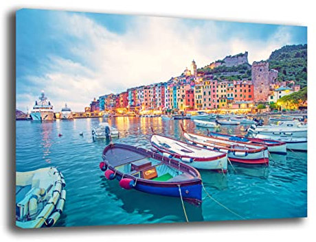 Printerland Quadro Moderno soggiorno MARE LIGURIA PAESAGGIO Quadri moderni da Parete XXL grande Stampa su tela Canvas Decorazione Murale muro Arredo Camera da letto Cucina (70x100 cm, Liguria)