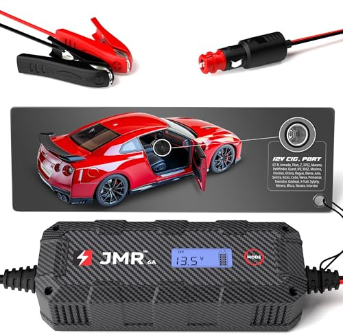 JMR Battery Charger for Nissan GT-R Armada Titan Z 370Z Murano Pathfinder Quest NV 350Z Maxima Frontier Altima All Models Trickle Charger Conditioner Maintainer (UK Plug, No Lithium Mode)