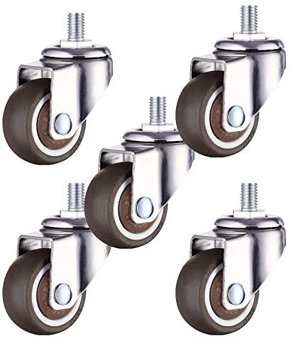 WORDFUN Hartbodenrollen 5er Set Mit Mit Gewinde/PlugIn Vorbau, Leise Gummirollen Für Bürostuhl, Schwenkbare Rollen - 360 Grad Drehbar - Bewegen Sie Sich Ohne Kratzer, Tragkraft 120 Kg