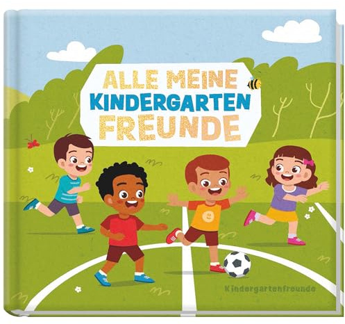 Häfft® Lernfreunde Freundebuch Kindergarten Fußball | Fröhlich & leicht auszufüllen: für 32 Freunde + 4 Erzieher:innen - wattiertes Album mit Glitzereffekt & tollen Extraseiten