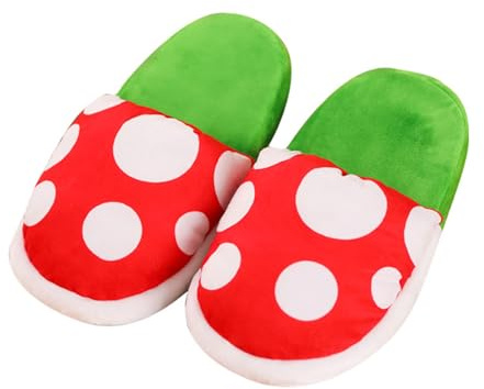 FTCO Piranha Plantes Pantoufles en peluche Pantoufles drôles Mocassins avec porte-pot de pipe Cadeaux drôles pour femmes hommes (Vert, one size)