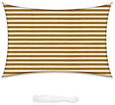 Sekey Sonnensegel 3.66x4.88m, Sonnenschutz, Rechteckig HDPE-Kunststoff, Winddicht Wasserdurchlässig UV-beständig Atmungsaktiv Reißfest, für Balkon Garten, Braun-gelb gestreift