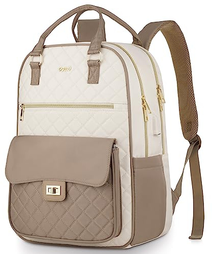RJEU Rucksack Damen,Schulrucksack Mädchen Teenager Wasserdichter,Schultasche für Student Uni Schule Studium,Laptoptasche Frauen für Arbeit Reisen Lehrer,Beige-Khaki