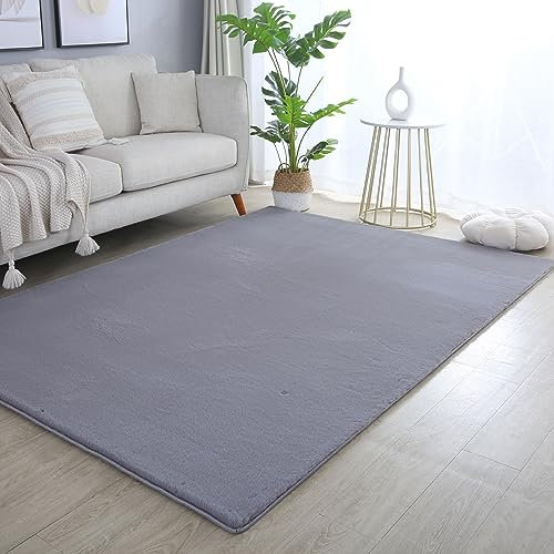 Carpettex Hochflor Teppich Wohnzimmer Shaggy Flokati Teppich Modern Einfarbig 140 x 200 cm Grau - Teppich Schlafzimmer Weich Flauschig Waschbar Teppich Küche Esszimmer - Langflor Teppiche