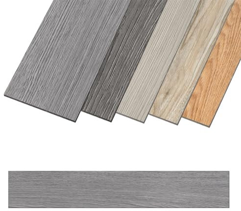 Aufun Pavimento in PVC Autoadesivo 36 Pezzi 5.02m², Piastrelle per Pavimenti con Texture di Legno, Pavimento in Vinile Resistente all'Acqua e Antiscivolo, Per Cucina, 91x15cm (Rovere grigio chiaro)