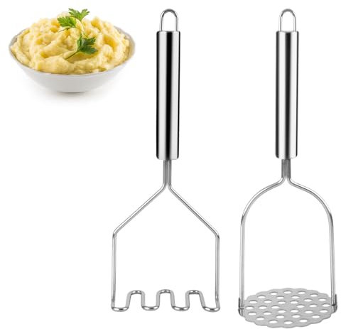 2 Piezas Prensa Patatas, Pasapurés Manual Machacador de Patatas de Acero Inoxidable Triturador de VerdurasTriturador de CocinaTriturador de Patatas