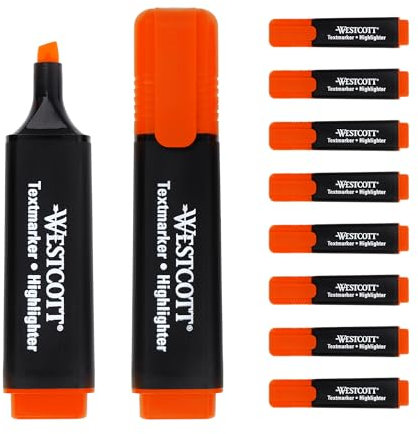 Westcott Textmarker 10 Stück orange | 10er Pack Highlighter Marker in leuchtendem Orange | 2-5 mm Strichstärke | Premium Farbe aus Deutschland | E-743600 00