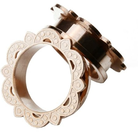 KnBoB 2 Stück Ohr Tunnel 18MM Edelstahl Rosegold Hohl Blume Flesh Tunnel Piercing Expander Damen Ear Tunnel