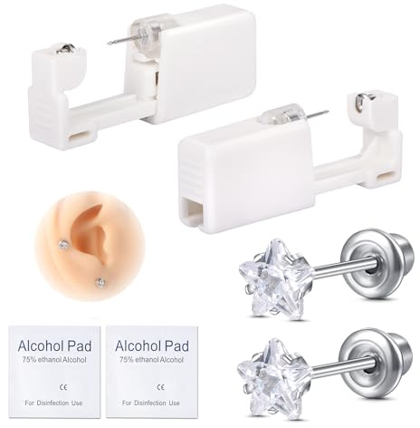 AVYRING 2 st engångs-öronpiercingset med studs – komplett set för säker och enkel att använda hemma örsnideri, 316 l kirurgiskt rostfritt stål öronhål hålset för kvinnor man, Rostfritt stål
